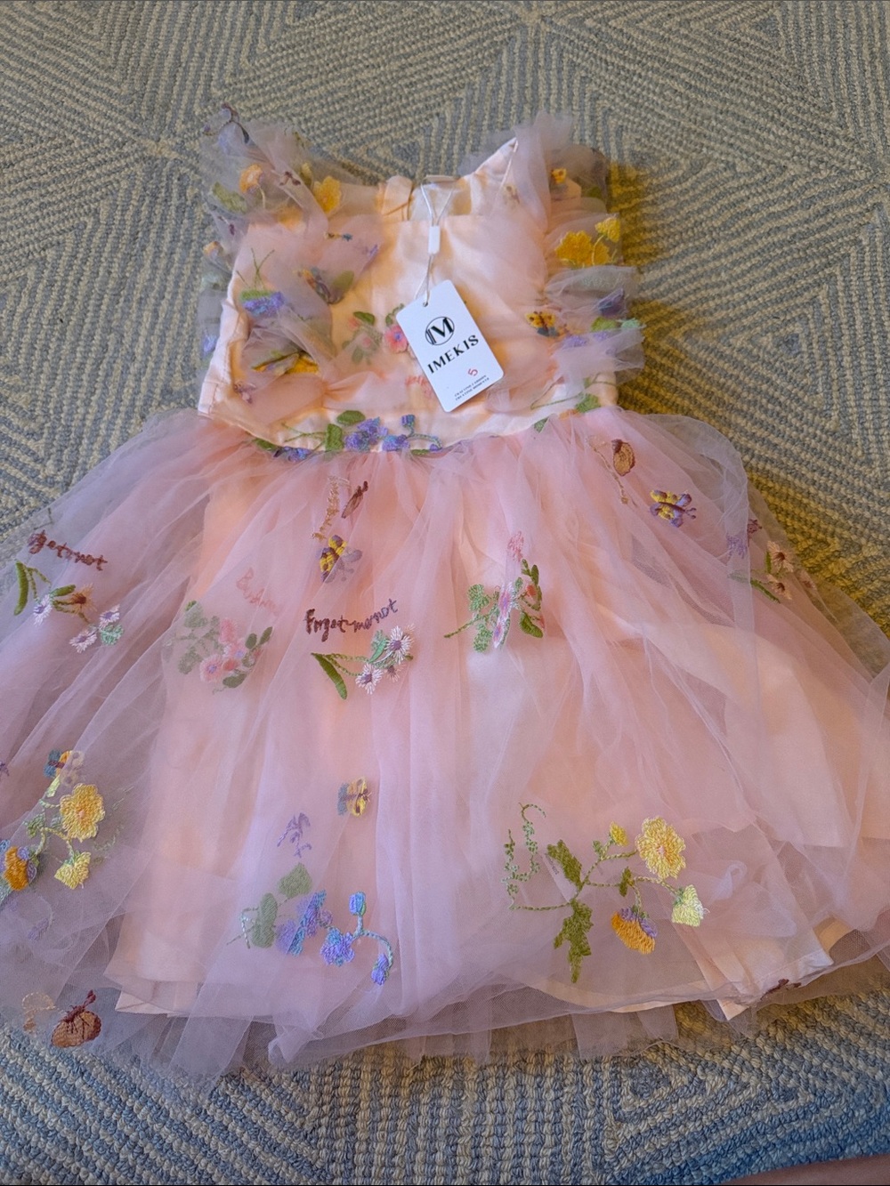 Imekis Pink Floral Tulle Party Dress